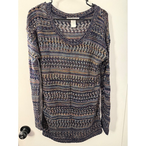 Two-One-Two New York Sweaters - Two-One-Two New York Open Knit Space Dye Sweater Blue Purple Boho Large 414822